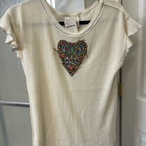 Free people we the free  Shirt with Heart Design embellished beads L nwt sequins